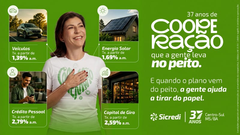 Sicredi Centro-Sul MS/BA celebra 37 anos com campanha voltada à realização de planos dos associados