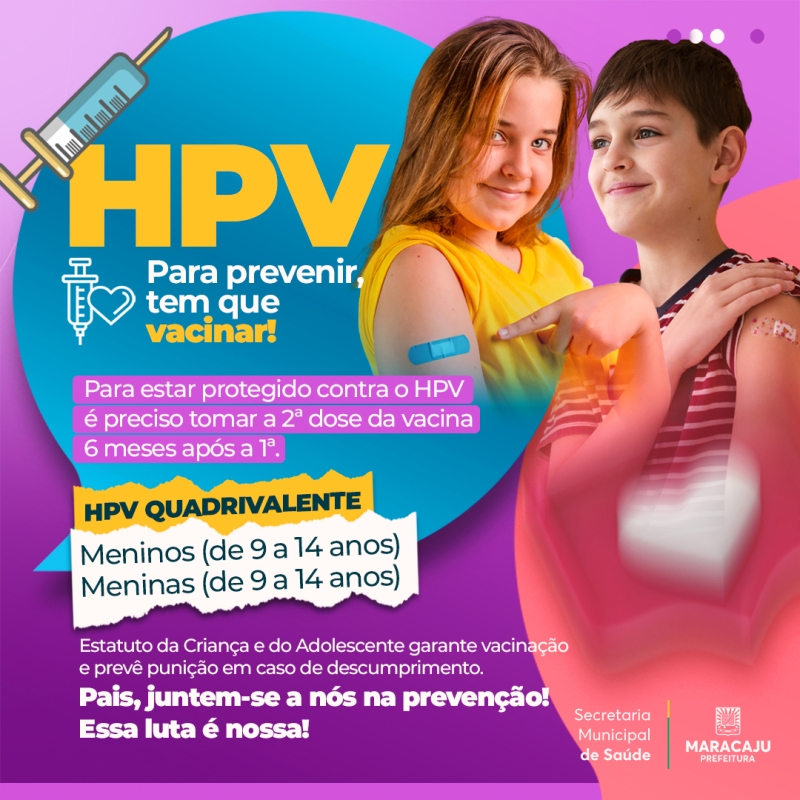 Prefeitura de Maracaju alerta sobre a importância da vacinação contra o HPV.